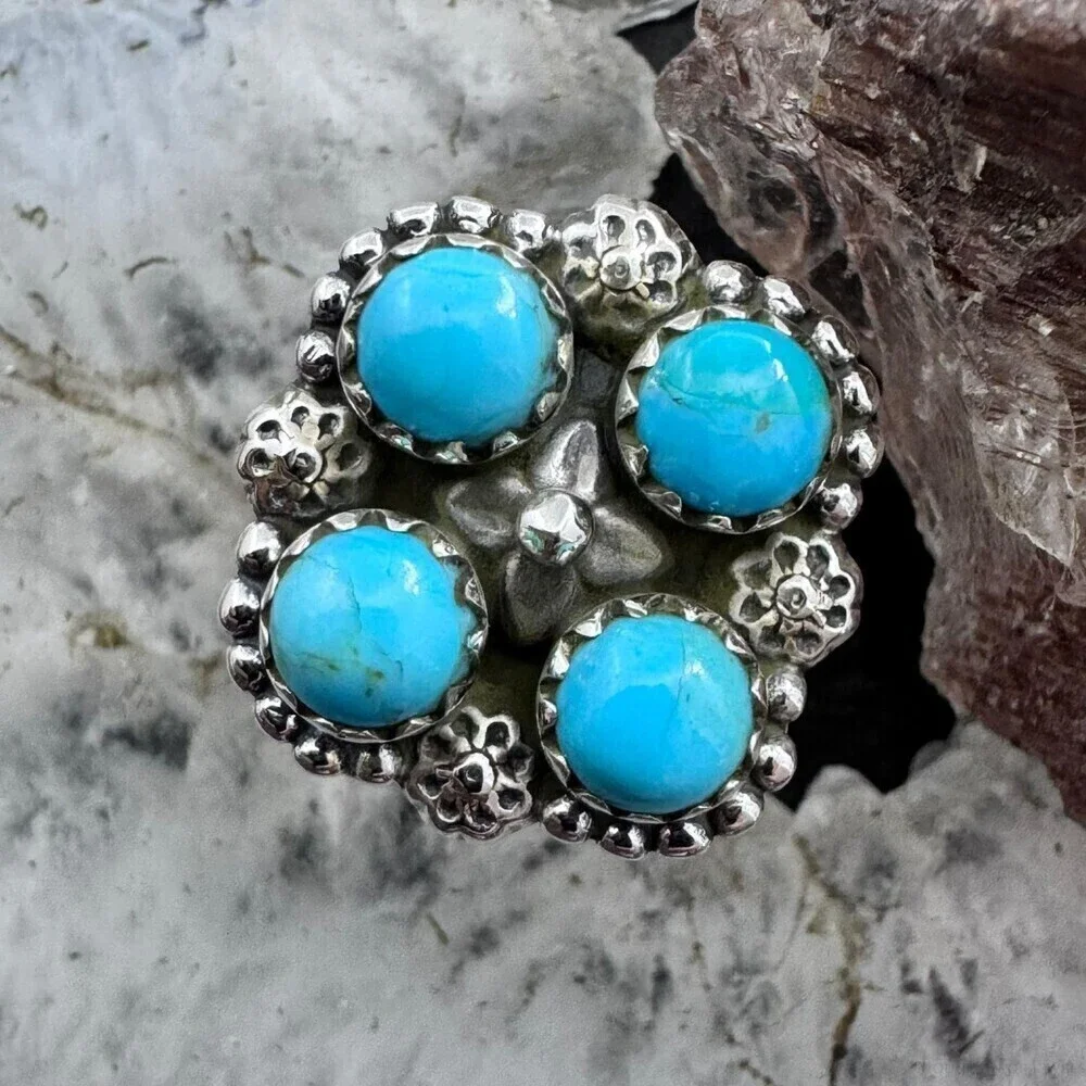 Sterling Silver Southwestern Style 4 Composite Turquoise Adjustable Ring